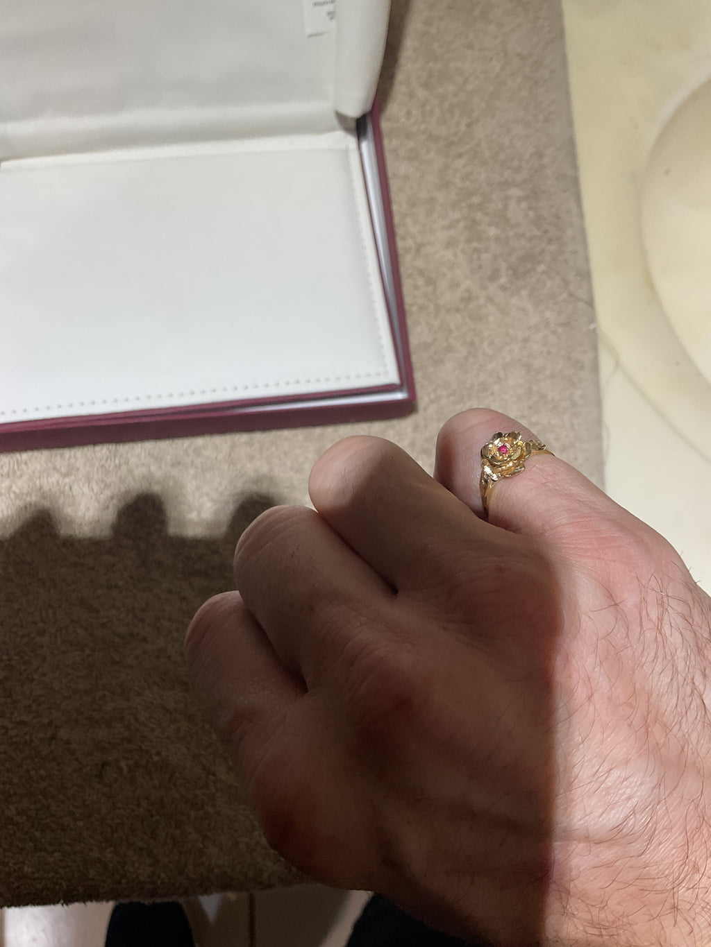 Handmade 14K Yellow Gold Rose Ring with Natural Ruby, Size 6