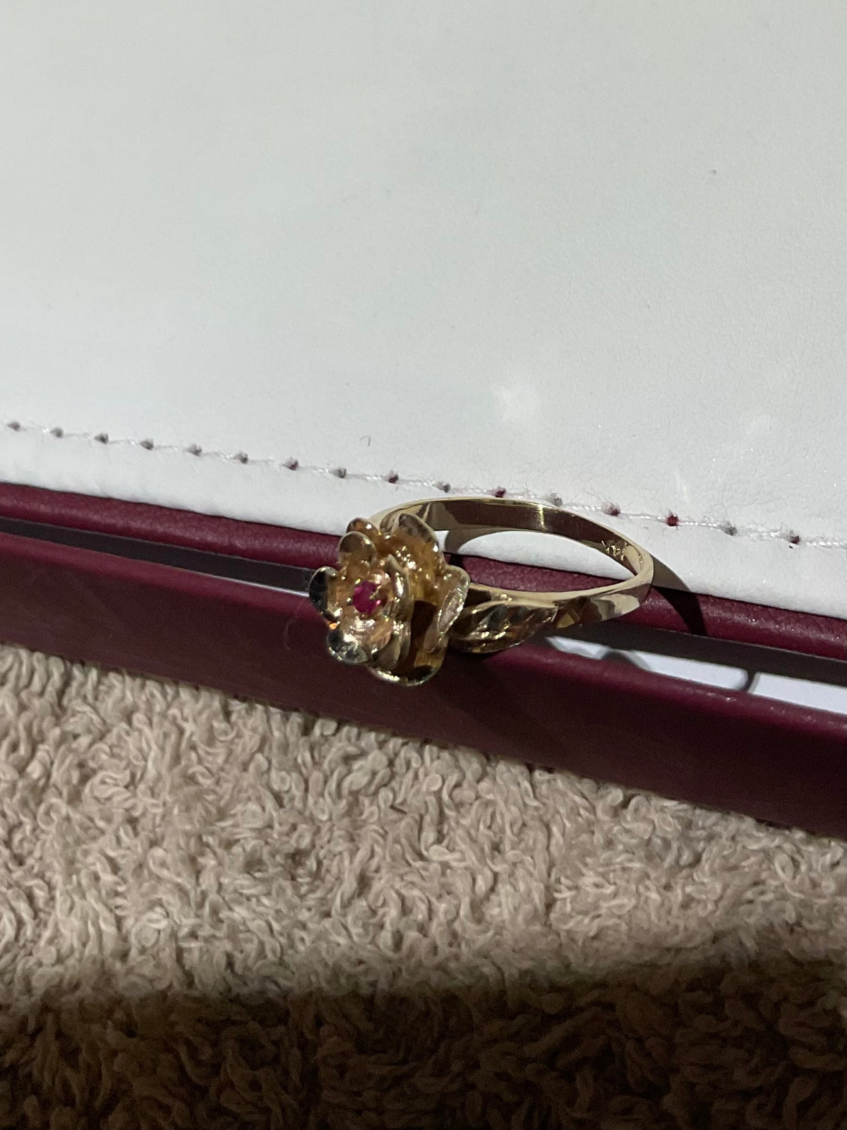 Handmade 14K Yellow Gold Rose Ring with Natural Ruby, Size 6