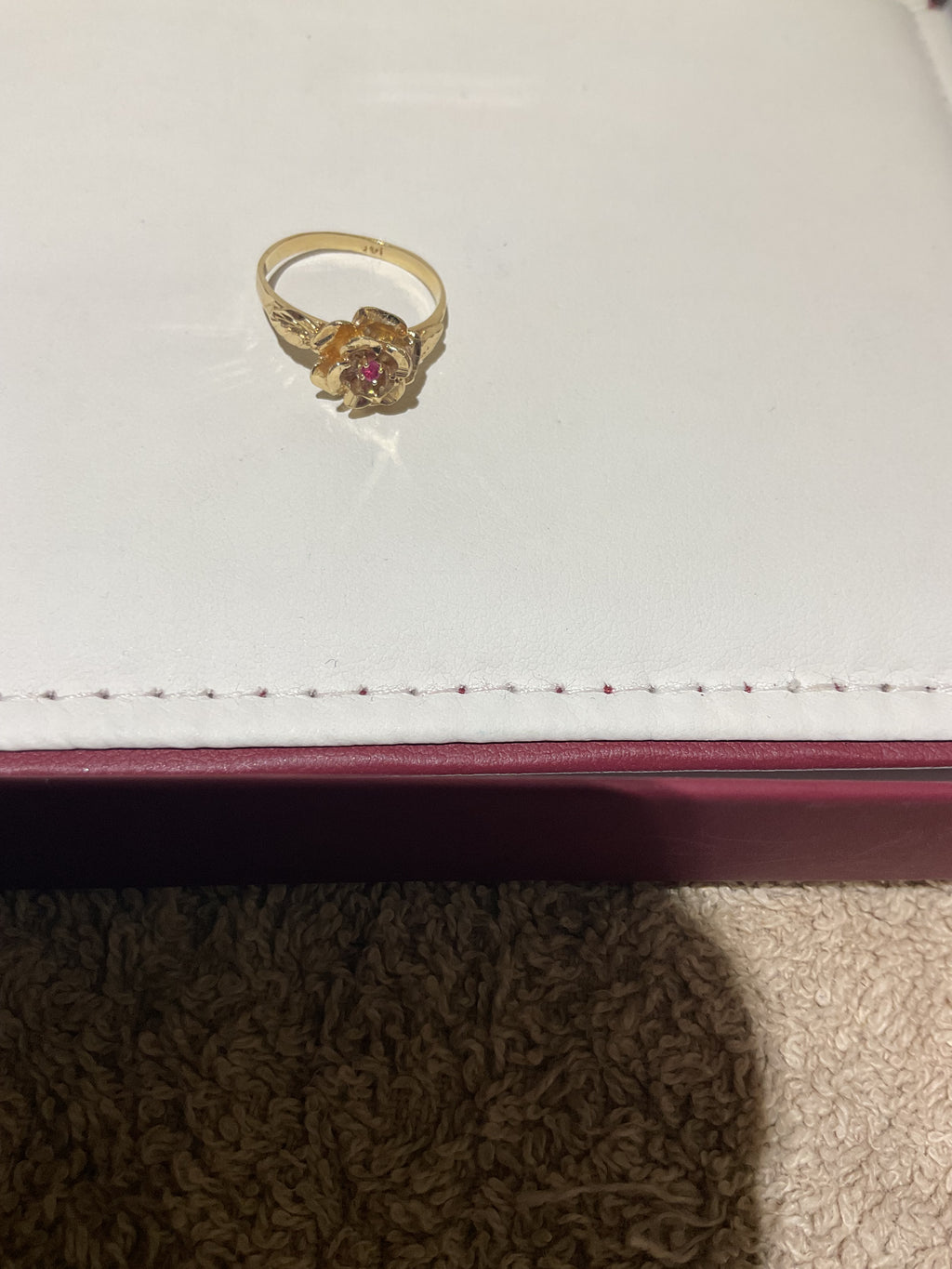 Handmade 14K Yellow Gold Rose Ring with Natural Ruby, Size 6