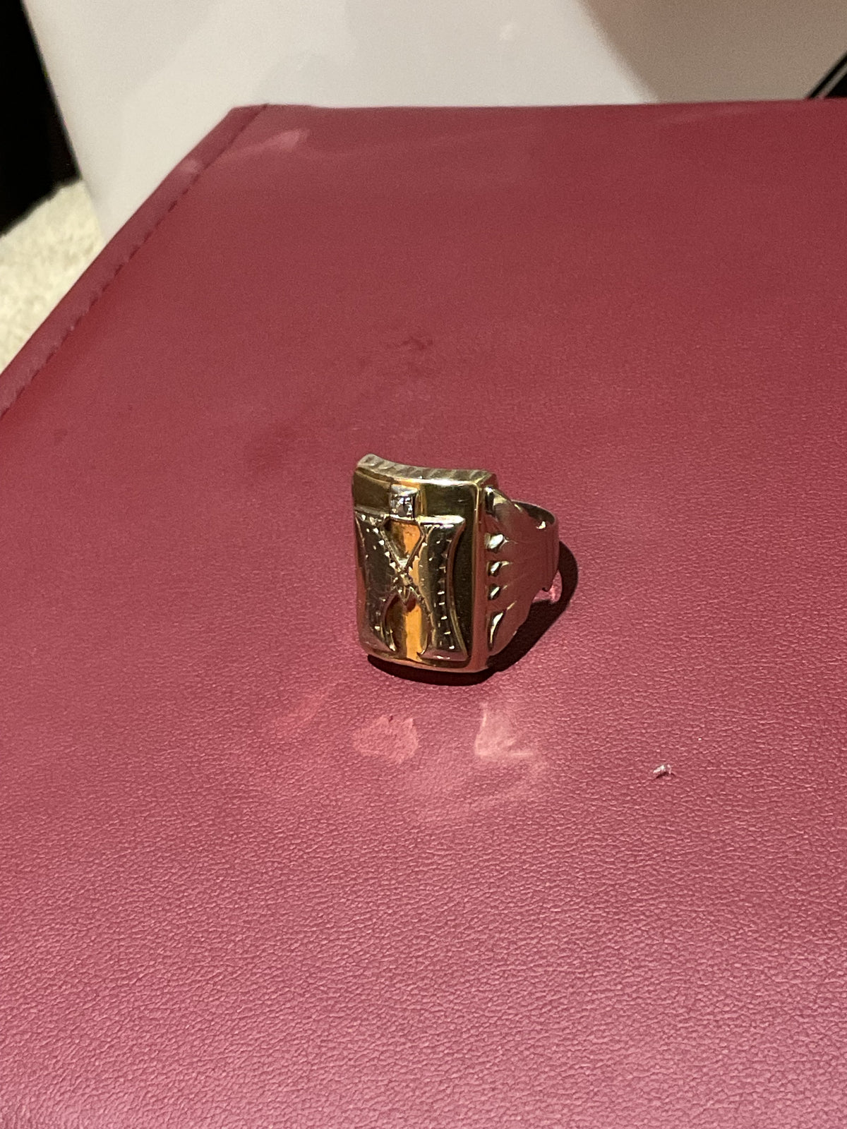 Antique 10K Two-Tone Gold Men's Monogram Signet Ring with Natural Diamond, Size 6.5