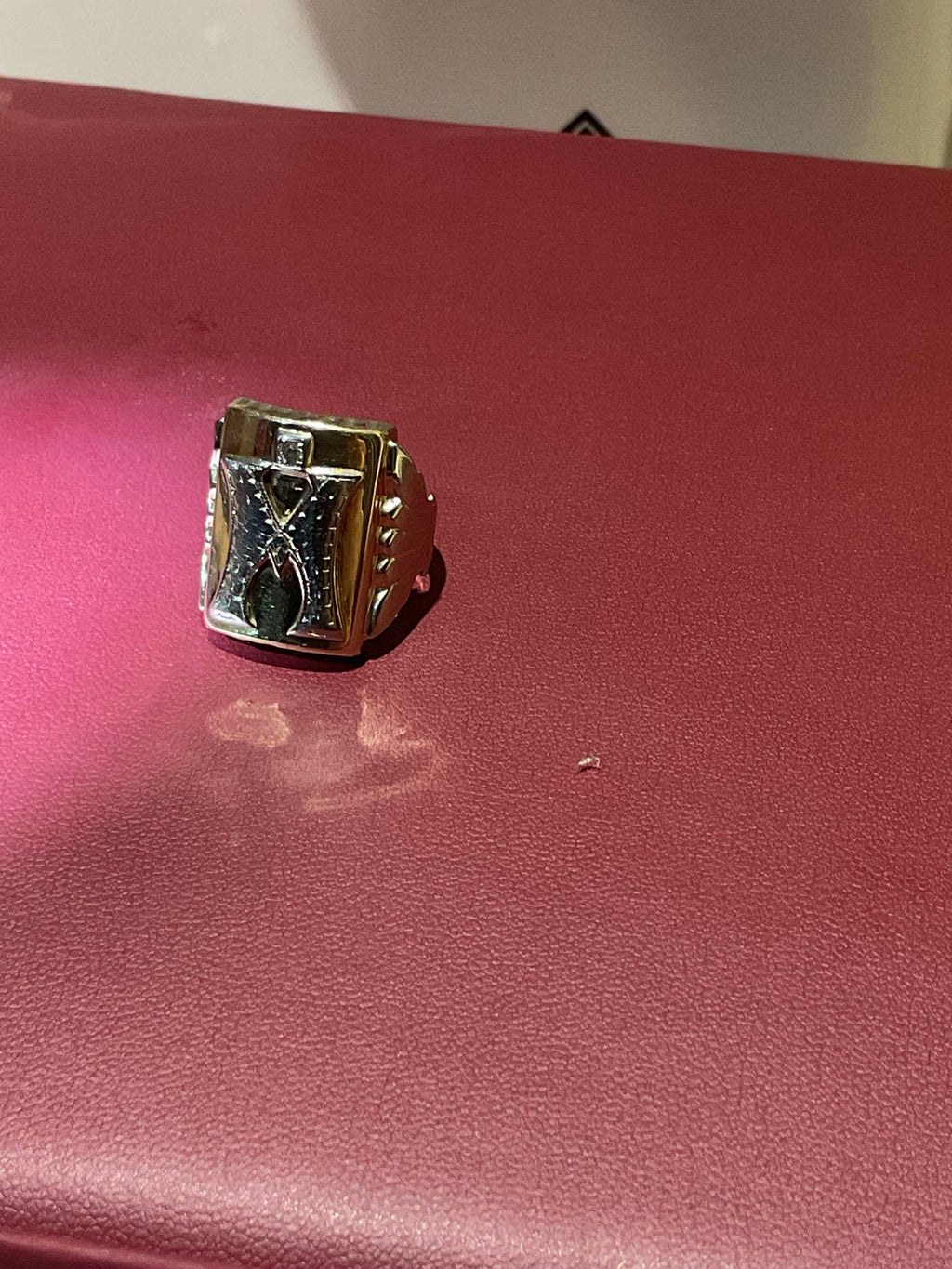 Antique 10K Two-Tone Gold Men's Monogram Signet Ring with Natural Diamond, Size 6.5