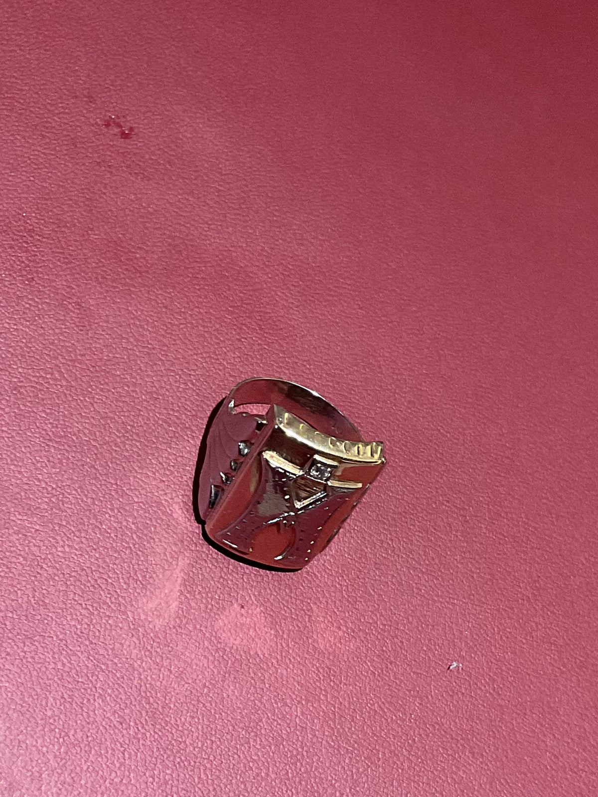 Antique 10K Two-Tone Gold Men's Monogram Signet Ring with Natural Diamond, Size 6.5