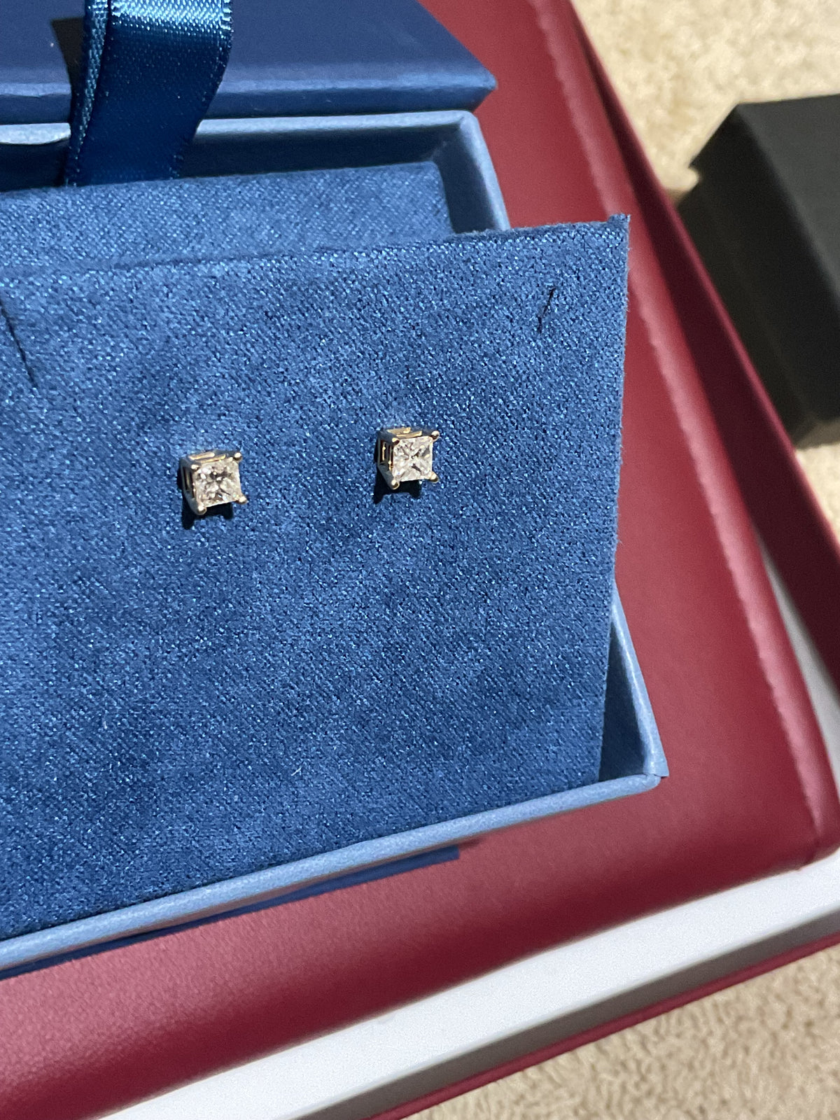 14K Yellow Gold Princess Cut Natural Diamond Stud Earrings, 0.25 CTW