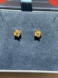 Estate 10K Yellow Gold Natural Yellow Diamond Stud Earrings with Red and Diamond Side Accents, 0.25 CTW