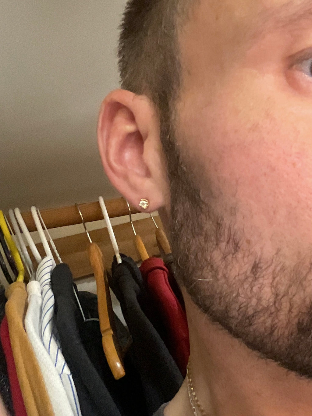 Estate 10K Yellow Gold Natural Yellow Diamond Stud Earrings with Red and Diamond Side Accents, 0.25 CTW