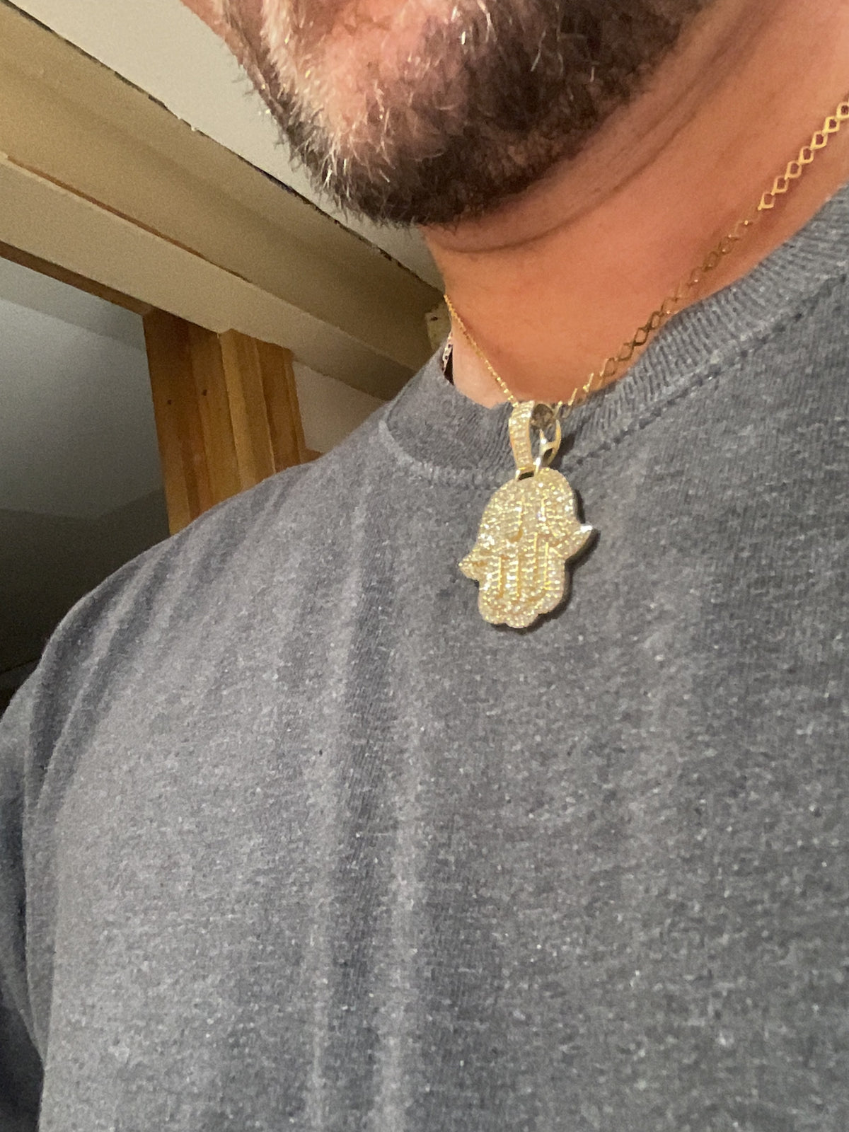 Handmade 14K Gold Diamond Hamsa Hand Pendant with 18K Gold Diamond-Link Chain Set