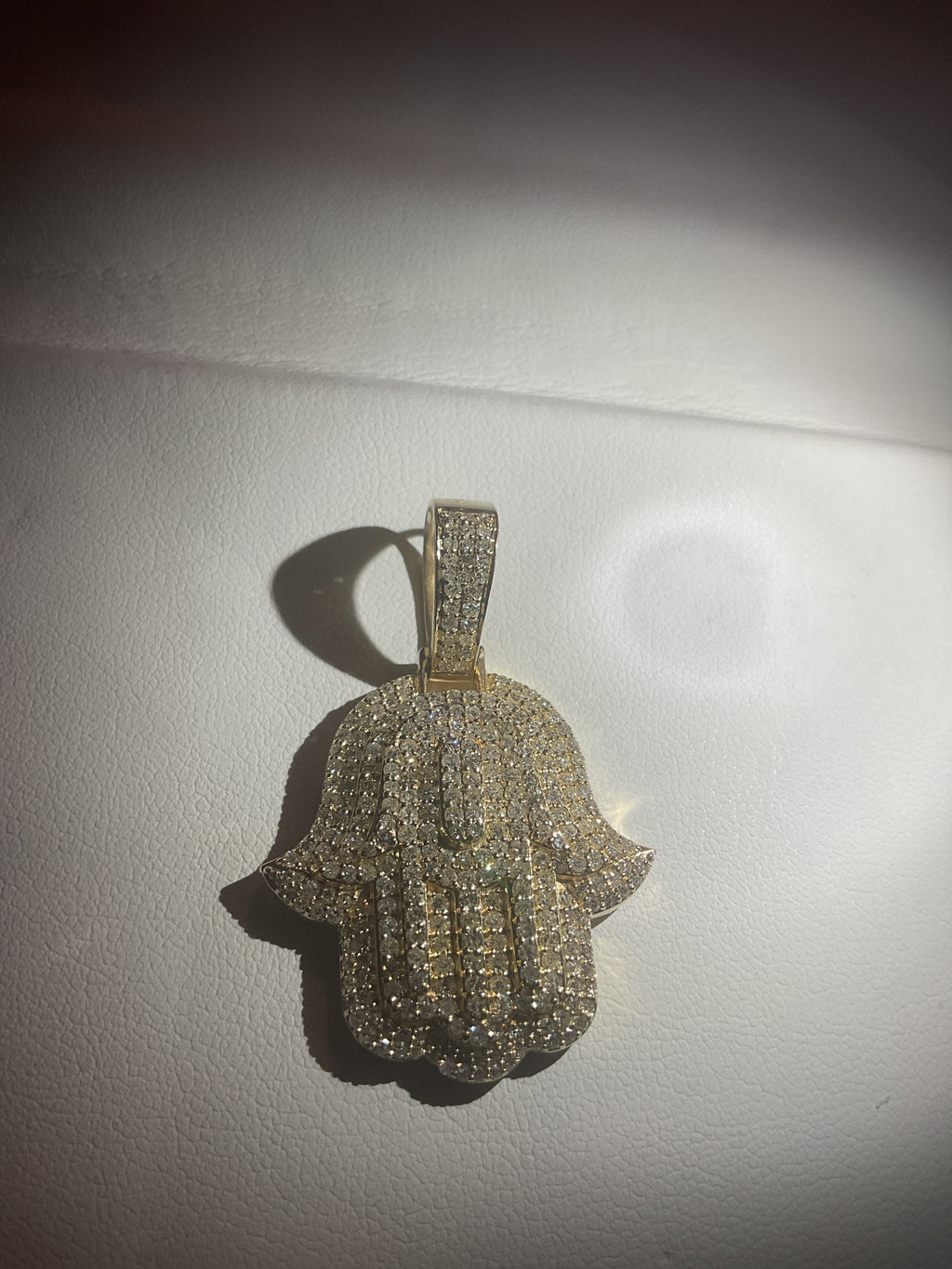 Custom Handmade 14k Gold Hamsa pendant with 3.5 carats of natural diamonds