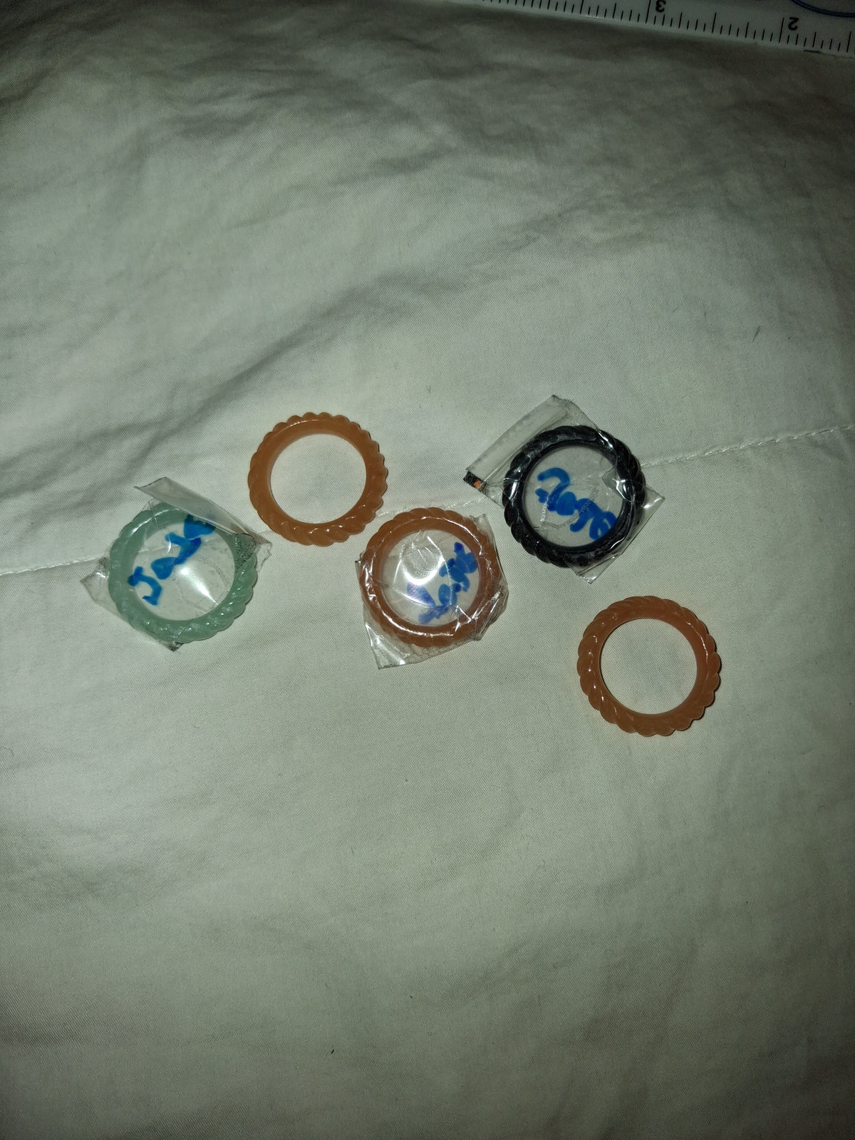 Jadeite rings, all same size 6.5 If you buy a Jade beaded braclet from us we will include a ring, free with the bracelet. All different colors so make sure and let us know what color is preferred. These are not plastic, they are stone.