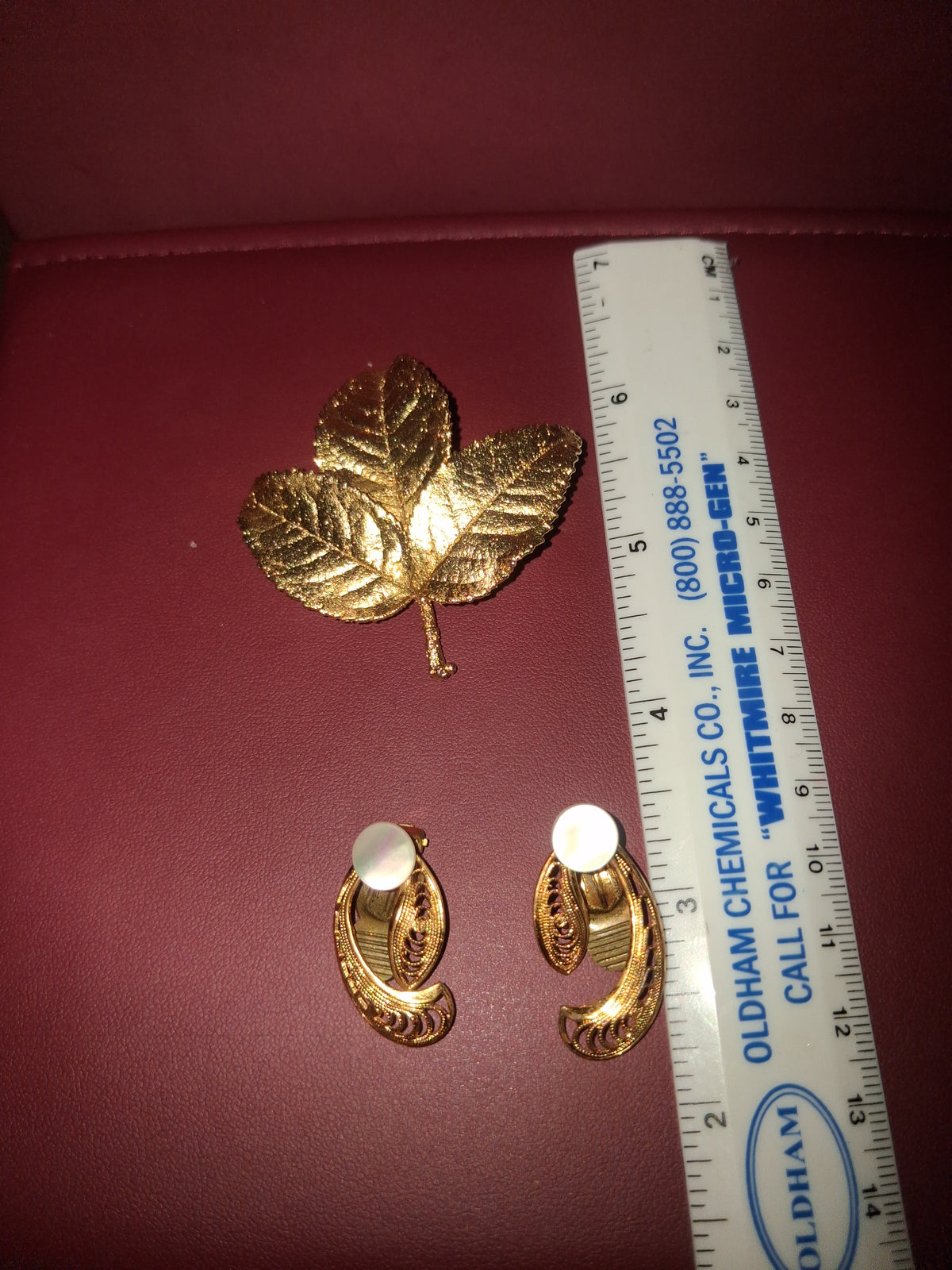 Gold plated broach/clip on womans earrings set.