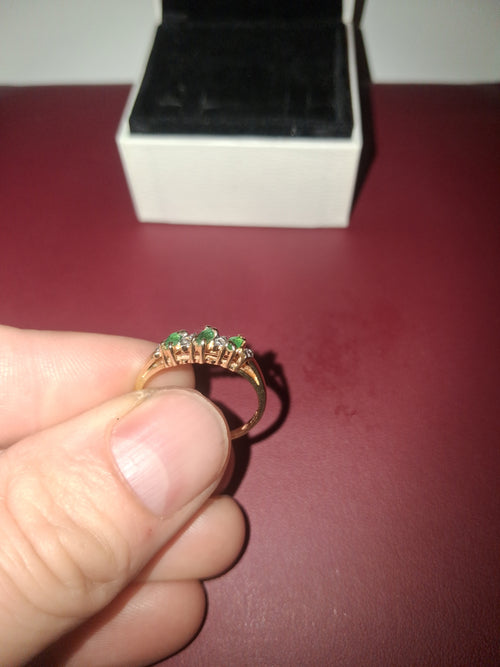 10K Yellow Gold Natural Emerald and Diamond Ring, Size 7, 1.7 g