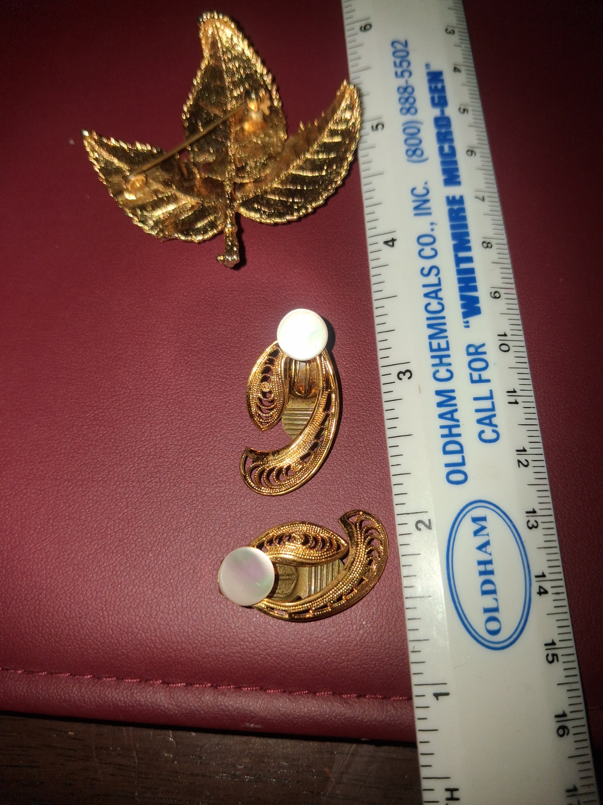 Gold plated broach/clip on womans earrings set.