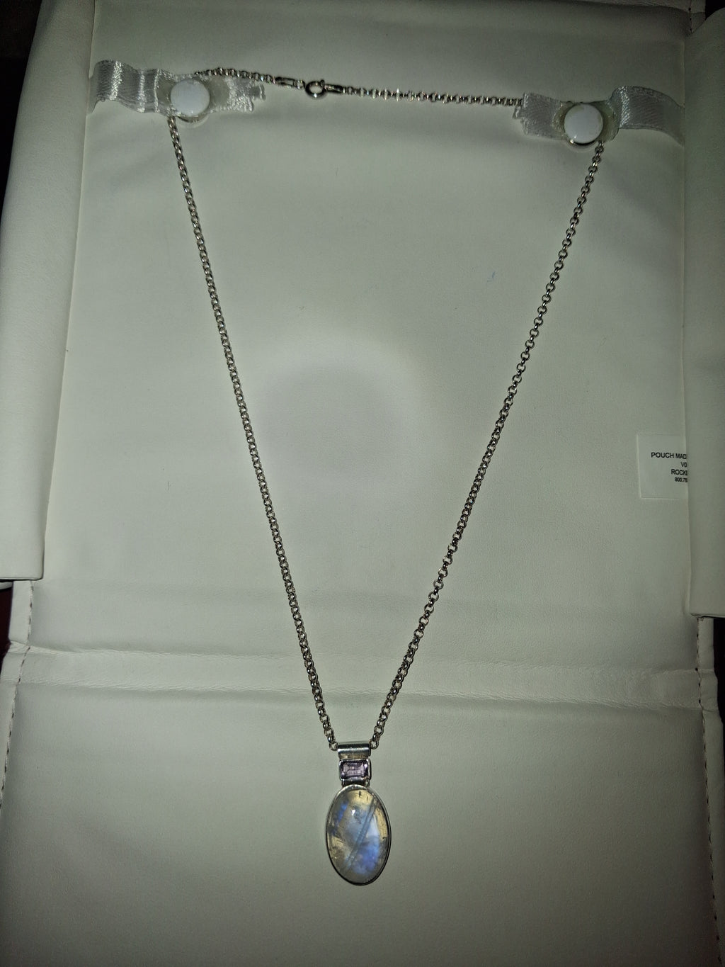 Handmade 925 Silver Moonstone and Amethyst Pendant Necklace, 18 Inch, 8.9 g