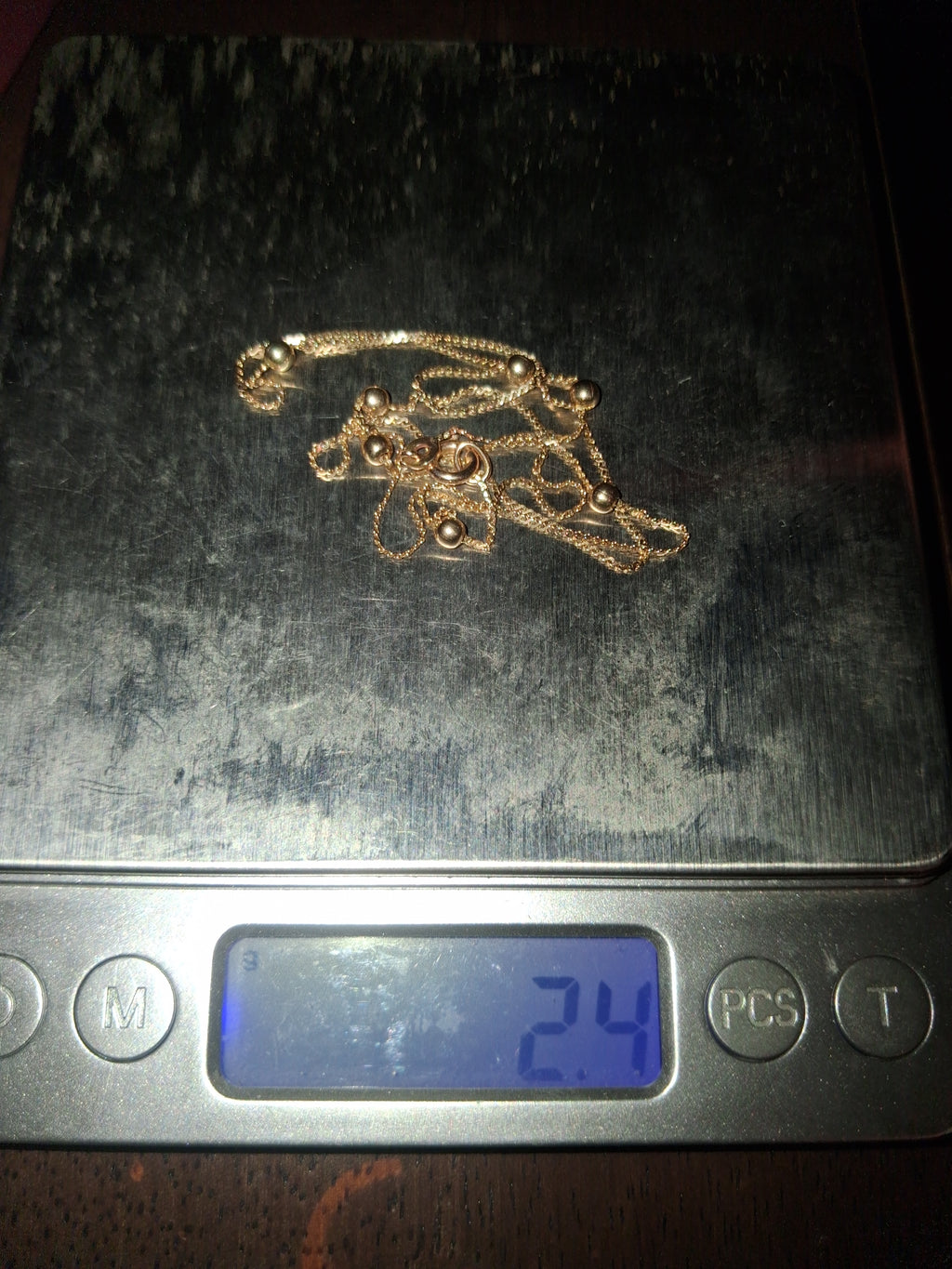 14k gold beaded necklace 16.5 inch