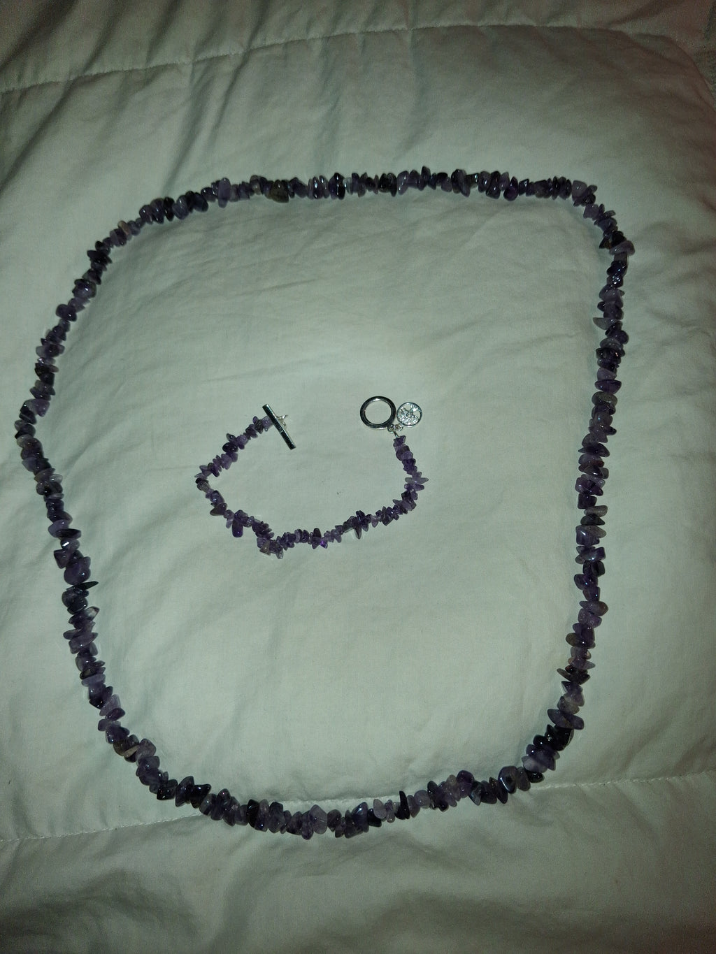 Amethyst stretch 7+ inches 925 siver braclet, with 32 inch Amethyst necklace included.