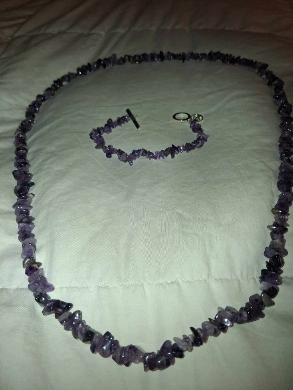 Amethyst stretch 7+ inches 925 siver braclet, with 32 inch Amethyst necklace included.