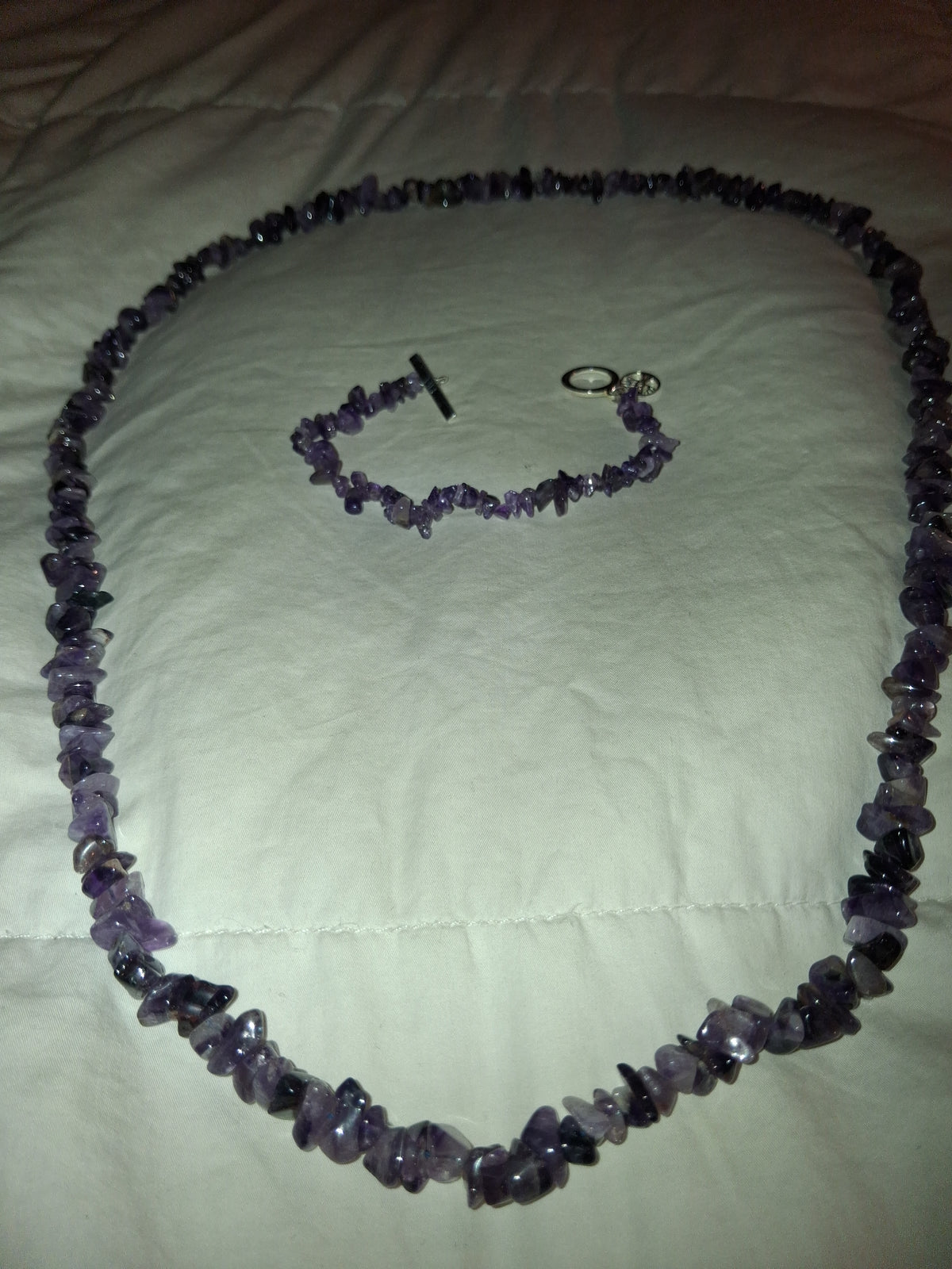 Amethyst stretch 7+ inches 925 siver braclet, with 32 inch Amethyst necklace included.